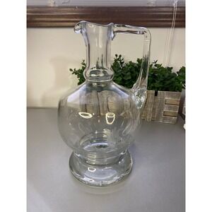 Vintage Etched Glass Pitcher Carafe Clear Floral Design Handle Spout